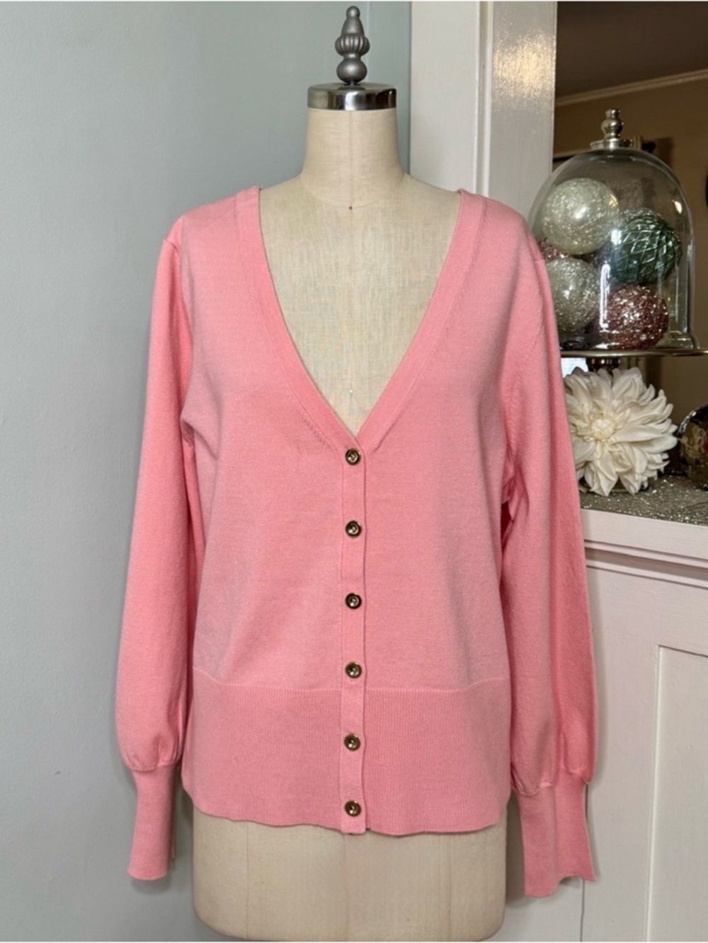 Boston Proper Lightweight Button Up Cardigan Sweater Pink Icing XL - Picture 3 of 10